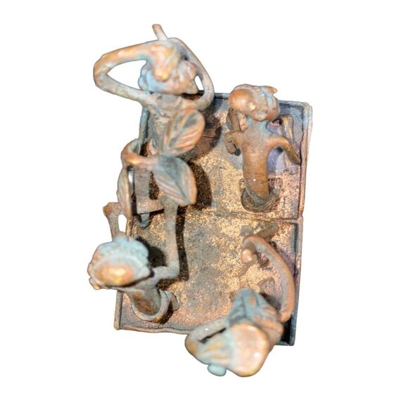 Handmade Bronze African Box-Style Statue With Musicians Cameroonian Art 4" X 2" - Picture 7 of 15
